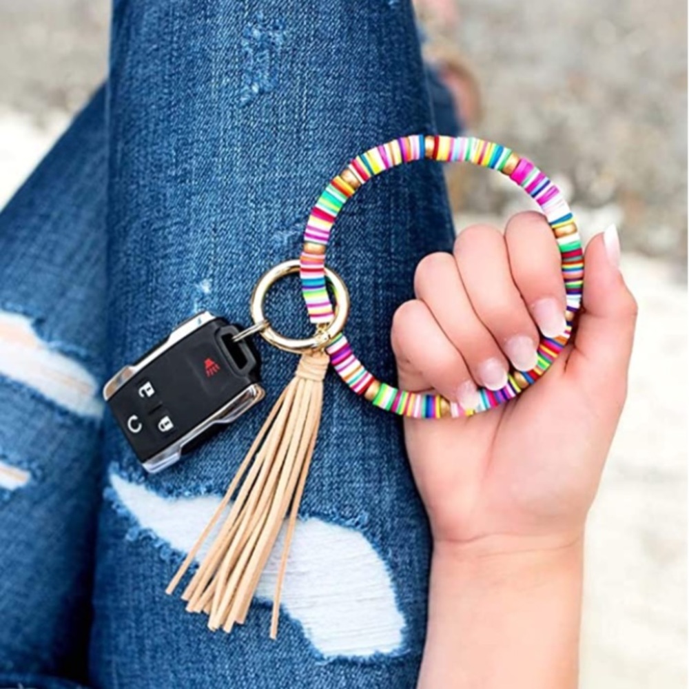 Boho Preppy Gold Beaded Tassel Keychain Bracelet - Picture 5 of 11